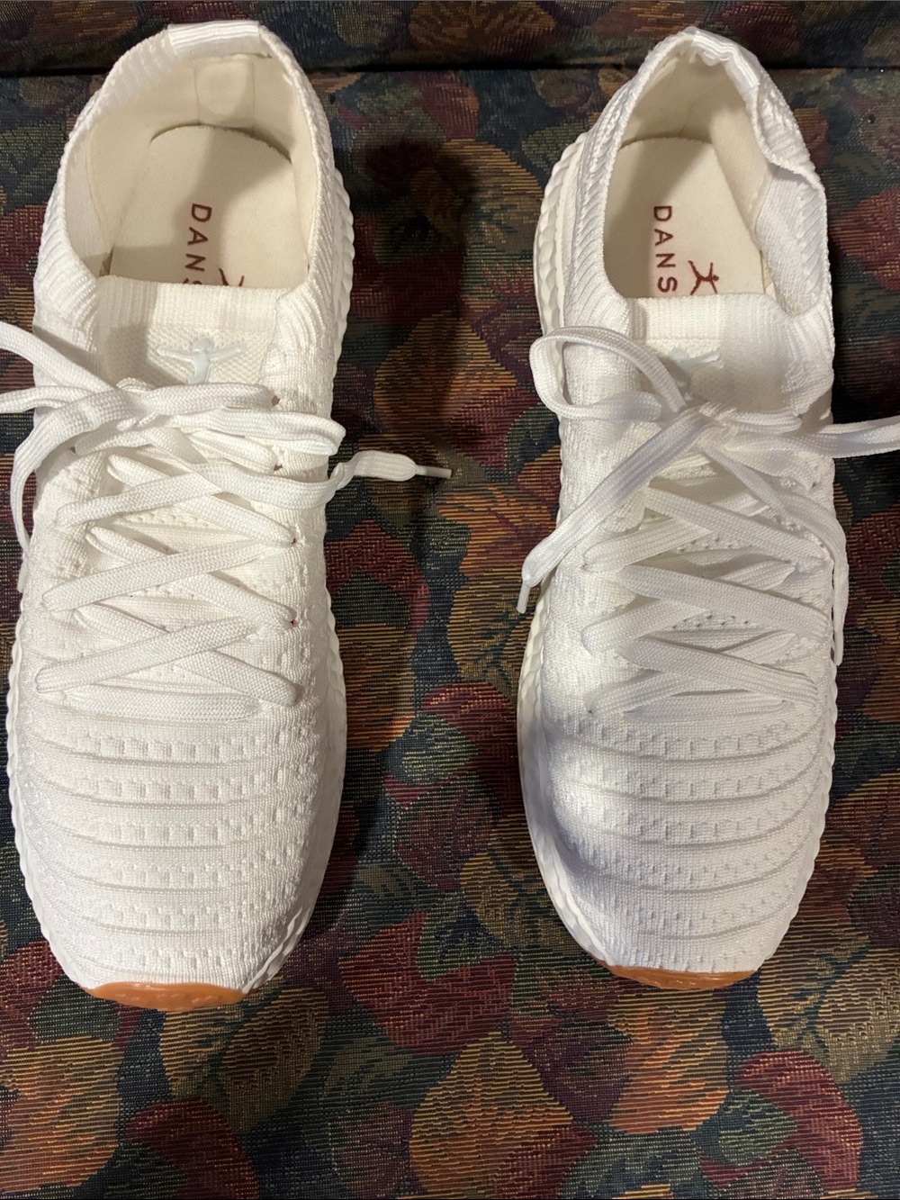 Danskin Women’s White Knit Lace-Up Sneakers with Tan Outsole